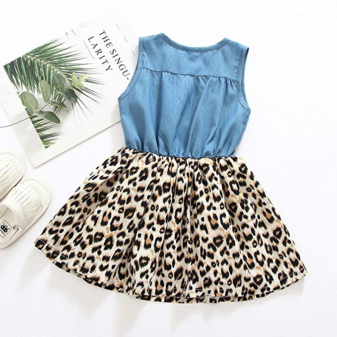 Citgeett-ropa de verano para niñas pequeñas, tela vaquera, vestido con estampado de leopardo, vestidos de de princesa