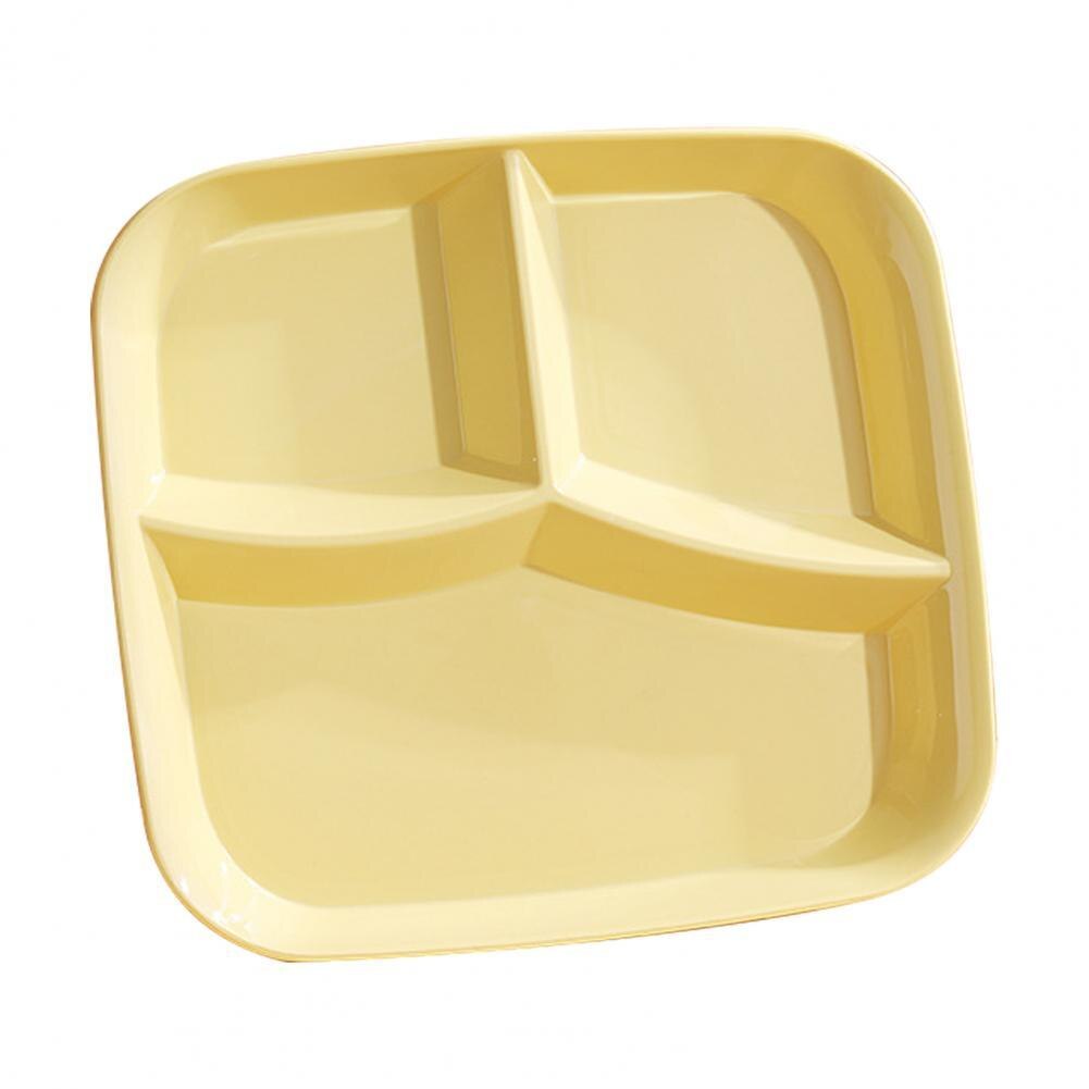 Safe Durable 3-grids Smooth Surface Divided Plate PP Divided Lunch Bowl Bright Color for Schools: Lemon Yellow