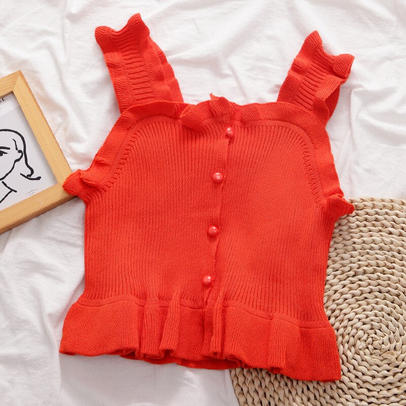 Gagarich colete feminino doce frilled 2020 verão novo estilo coreano feminino sólido magro wear topos
