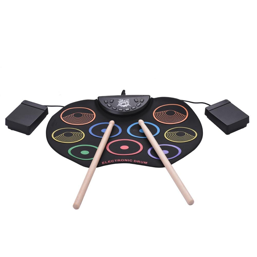 Compact Size Roll-Up Drum Set Electronic Drum Kit 9 Silicon Drum Pads USB/Battery Powered with Drumsticks Foot Pedals Great Holi