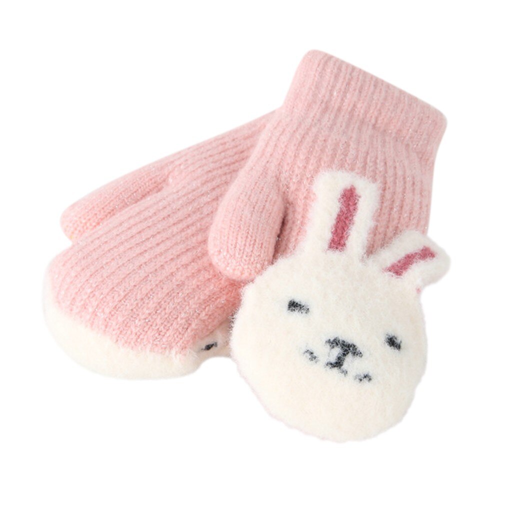 Del capretto Delle Ragazze Dei Ragazzi di Inverno del Knit Cordino Guanti Del Fumetto Patchwork Tenere In Caldo Guanti invernali per bambini guanti per bambini rekawiczki dzieciece: Pink 