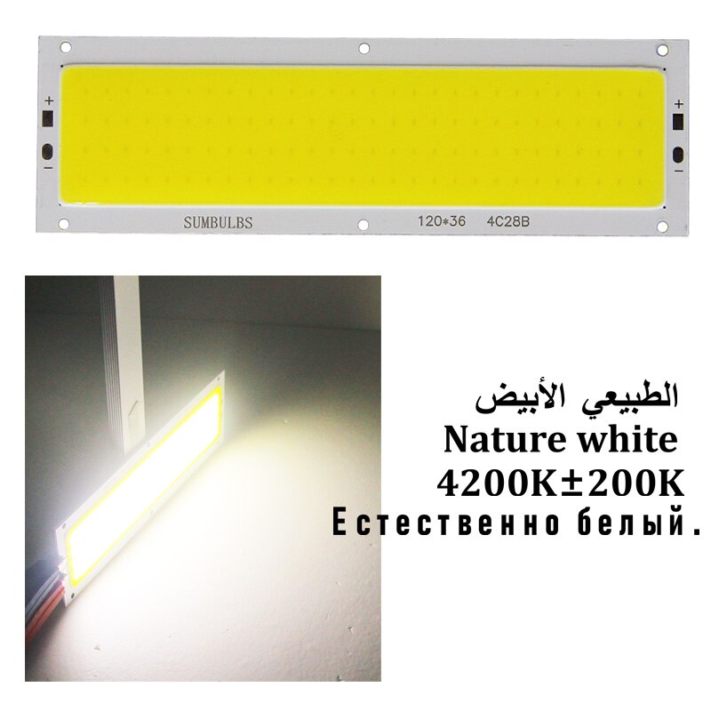 SUMBULBS 1200LM 12W DC 12V COB LED Light source Bulb 12CM 120*36mm LED Strip 5 colors Panel Module Light Emitting Diode: Natural white