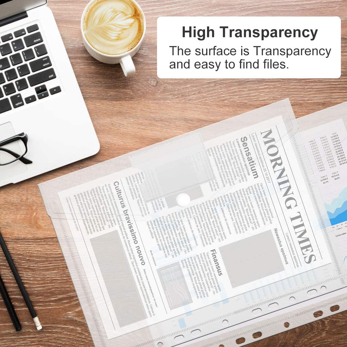 6Pcs A4 Plastic Filing Pockets, Waterproof 11 Holes Transparent High-resistance Perforated Pockets for School Life Office