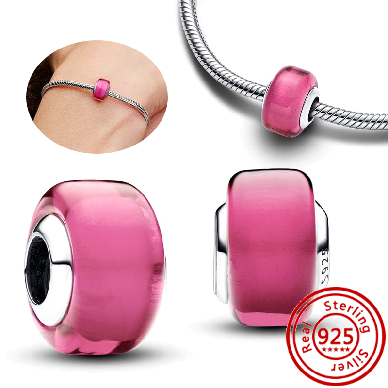 Cuentas redondas de plata 925, cristal de Murano blanco, rojo, verde, negro, azul, rojo, circonita brillante, compatible con pulsera Pantaro, de joyería fina: Negro