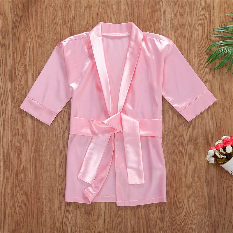 Infant Kids Baby Girls Nightgowns Long Sleeve Children Solid Nightdress Ice Silk Soft Conjoined Pajama Sleepwear Nightgown