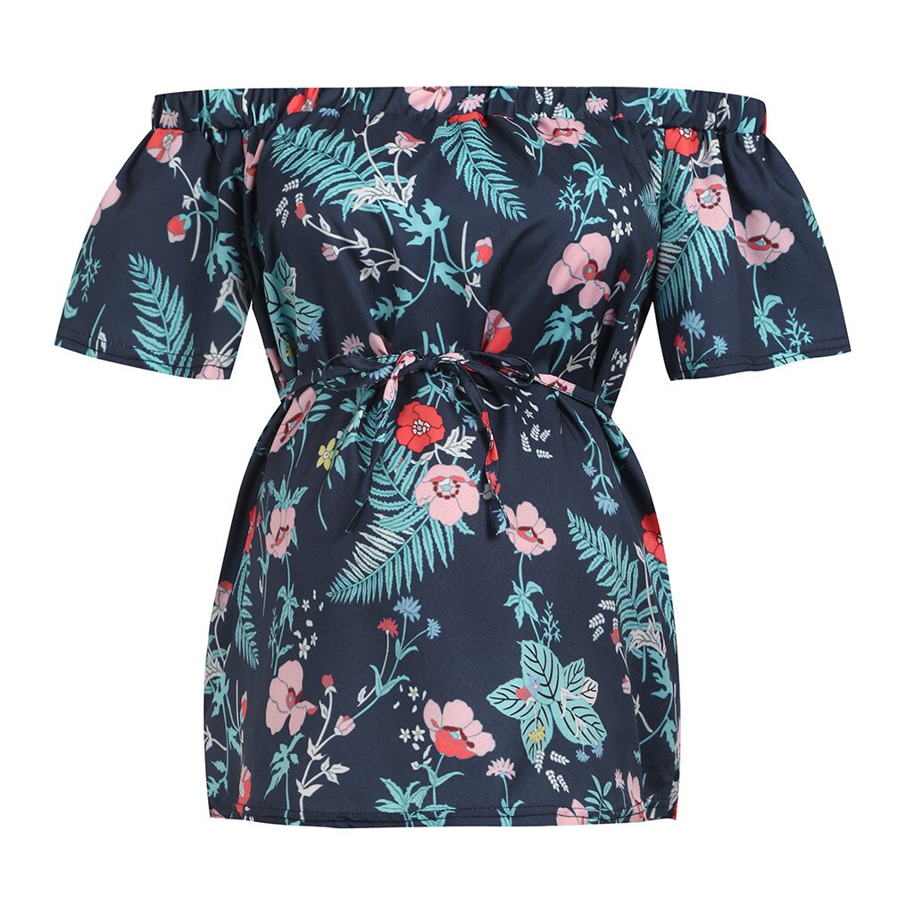 Kvinnors kortärmade toppar amning off shoulder blommig t-shirt gravidkläder gravidtoppar sommar gravidblus