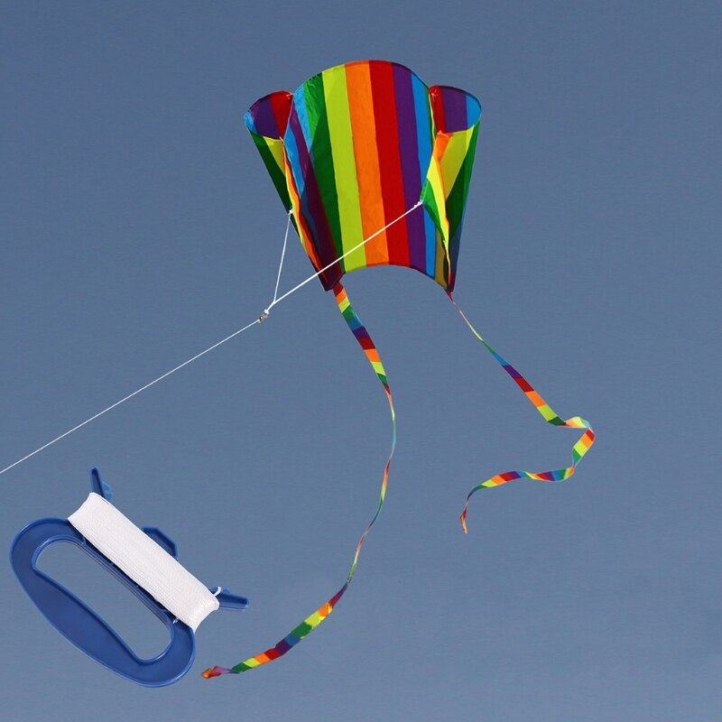 Rainbow Parafoil Kite With Tails Soft Kite Flying Toys Give 30m Kite Line