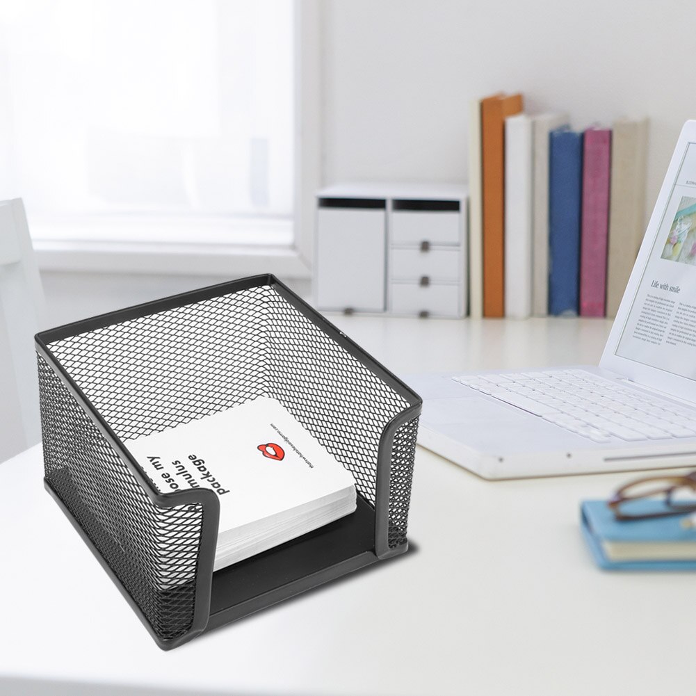 1pc Black Metal Mesh Box Home Office Pen Pencils Business Sticky Note Desk Shelf Card Holder Case Stand Desktop Organizer