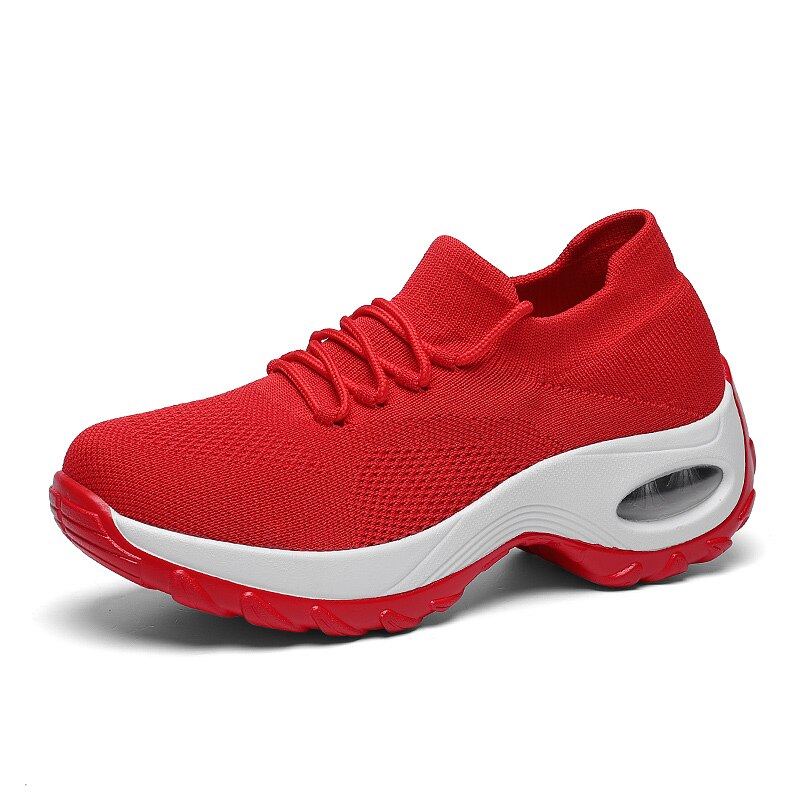 Spring Autumn Women Cushion Sneakers Shoes Sports Running Platform Sneakers for Women Yellow breathable Mesh Socks Boots 42: Red / 39