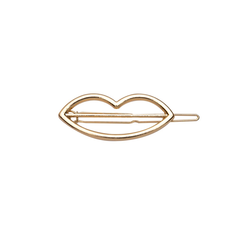 2Pcs Hollow Geometrische Haar Clip Voor Vrouwen Elegante Driehoekige Moon Star Cirkel Metalen Barrette Haarspeld Hoofd Accessorie: 1pc gold lips
