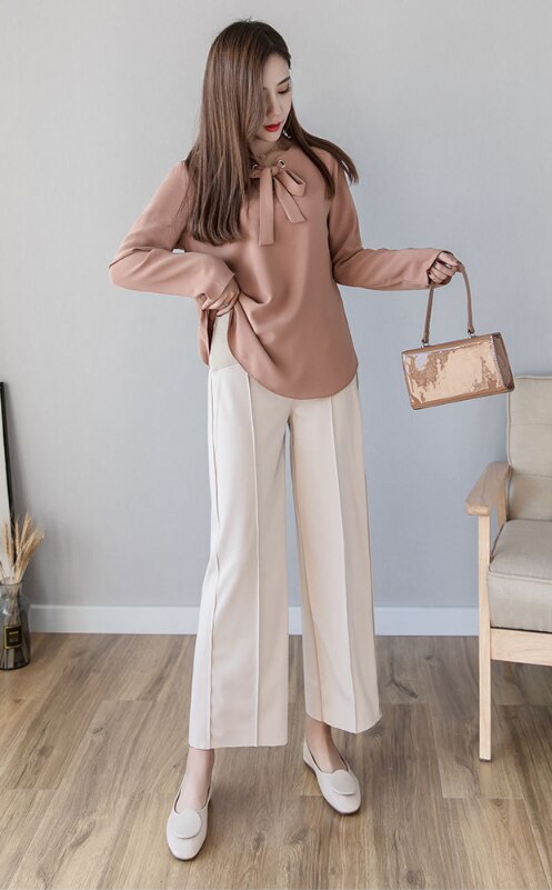 Length Thin Wide Leg Maternity Pants Elastic Waist Belly Trousers Clothes for Pregnant Women Formal Work Pregnancy: White / XXL