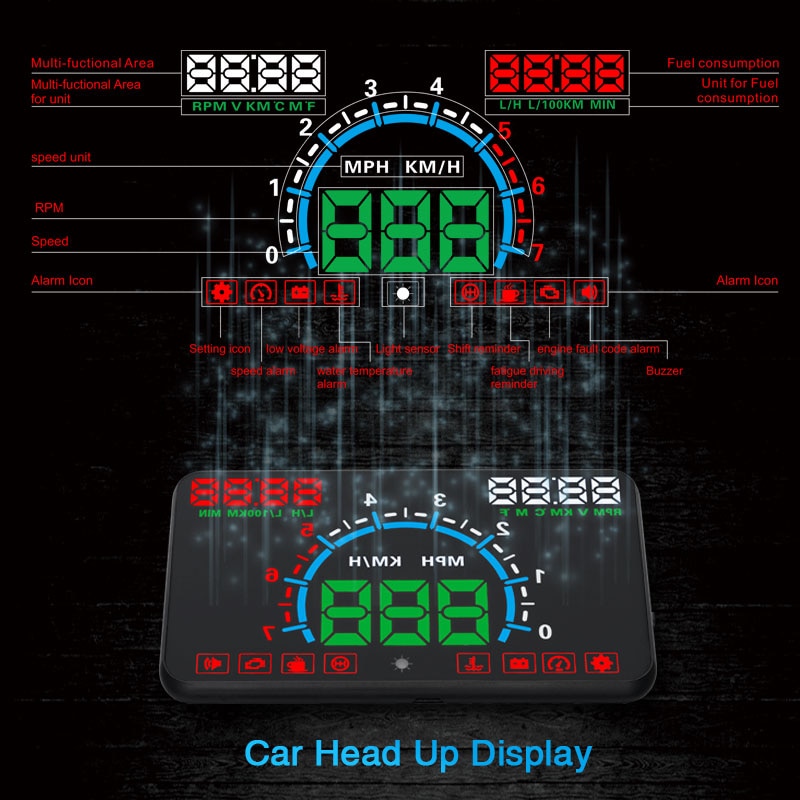 Obd 2 digitale autosnelheidsmeter head-up display obd hud autosnelheidsprojector voor auto voorruitprojector oversnelheidsspanning alarm