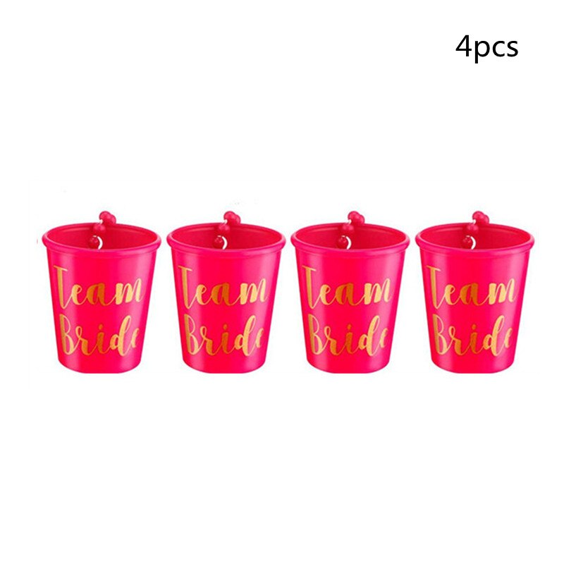 2-6pcs Team Bride To Be Wedding Decoration DIY Plastic Shot Glasses Necklace Bachelorette Party Decor Mariage Bridesmaid: 4pcs rose red