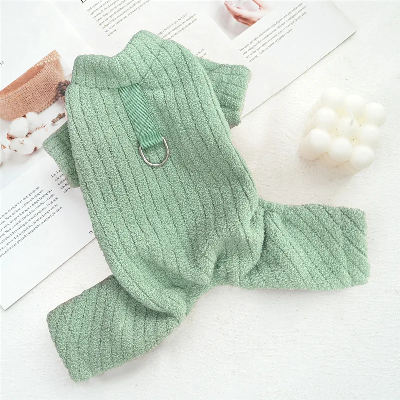 Macacão de lã coral para cães, cor sólida, roupas de inverno para cachorro, pijama macio, roupas térmicas para cães pequenos, gatos, fantasia para animais de estimação: M / Verde