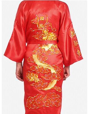 Azjatyckich mężczyzn satyna szata rękojeść wanna suknia chińnarty męska satyna jedwabny szlafrok smok rękojeść japonia kimono wanna suknia rozmiar M L XL XXL: Czerwony / L