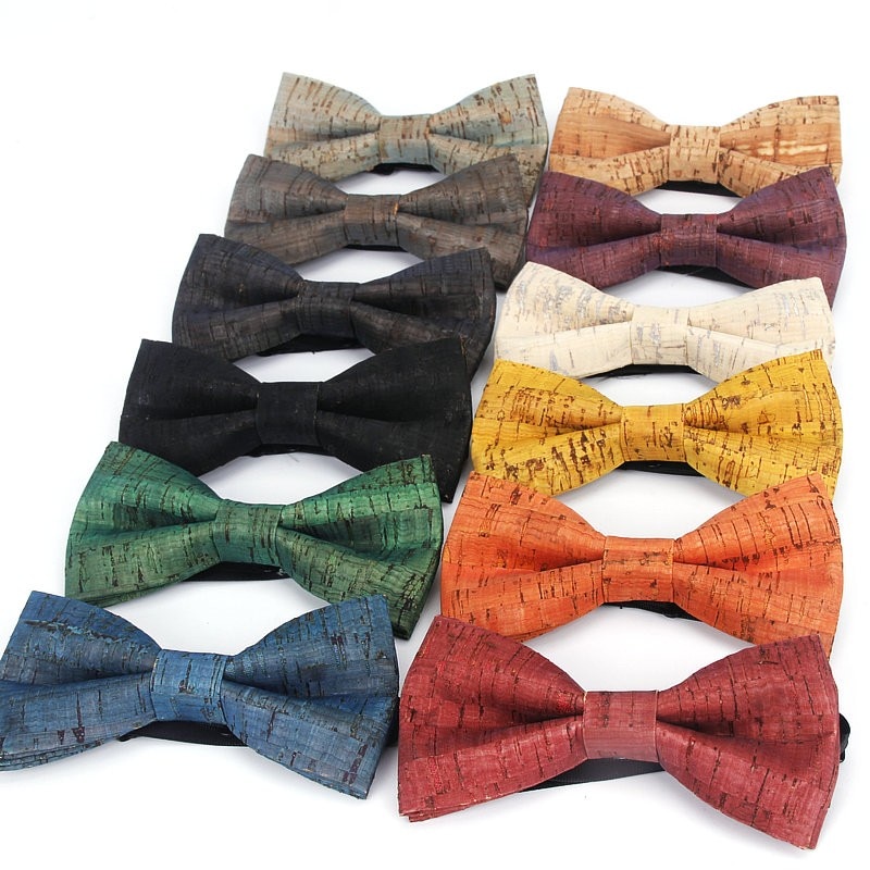 Fancy Cork Wood Men's Bow Ties Novelty Handmade Solid Bowtie Butterfly Wedding Party Man Accessories Neckwear