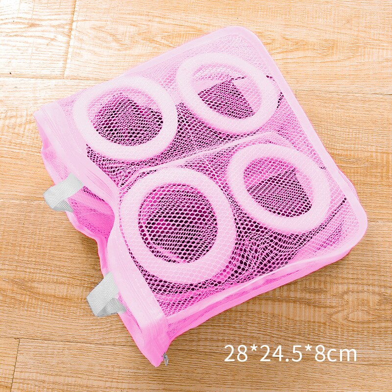 Zipper Mesh Laundry Bag Household Anti-deformation Washing Machine Washing Bag Shoes Airing Dry Tool Underwear Bra Washing Bag: A-Pink-28X24.5X8cm