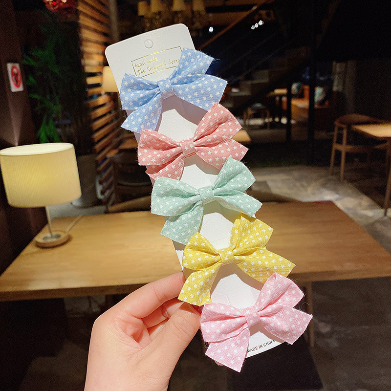 Horquillas de estrella con estampado de cuadros para niñas, pinzas para el pelo, diadema dulce, pasadores, accesorios de lazo de , 5 piezas por juego