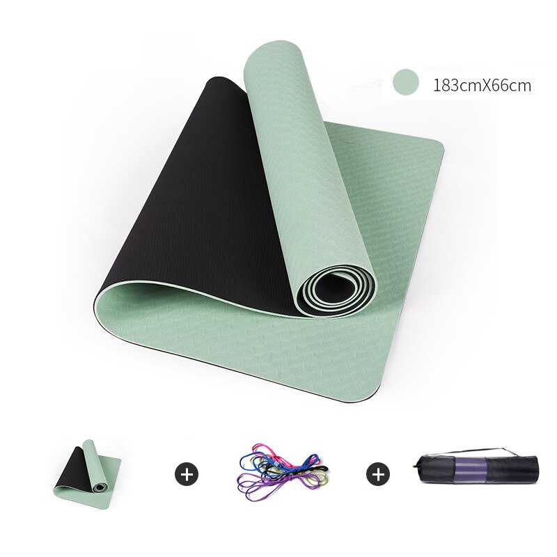 Tweekleurige yogamat 183*66*0.8cm gym pilates antislip fitnessmat positielijn tpe yoga beginner milieugymnastiekmatten: Stijl -4