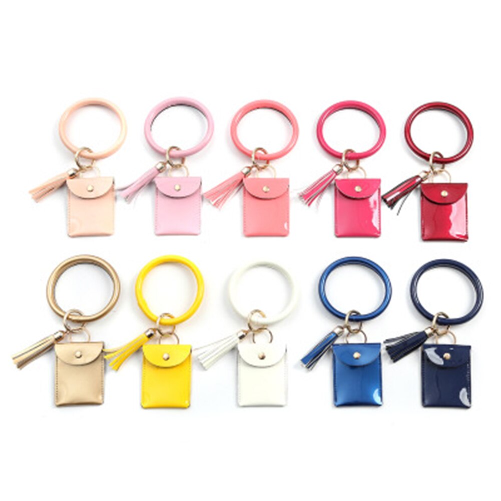 Bracelet Keychain Card Holder Lightweight Wristlet Clutch Bag with Circle Keyring Tassel for Women Girls