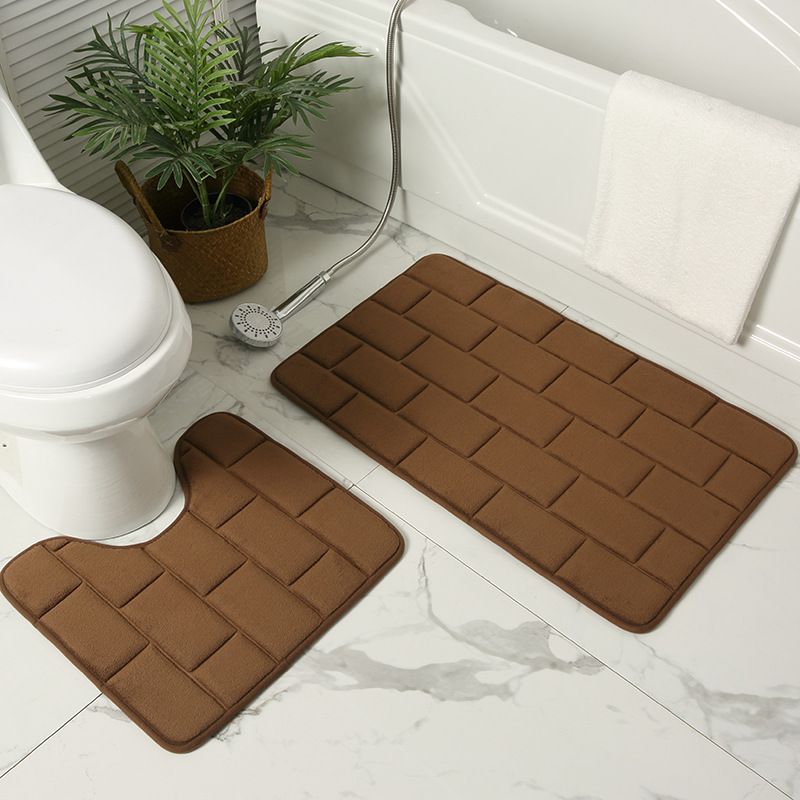 Inyahome Luxury Thick 2 Pieces Set Memory Foam Bathmat and Contour Toilet Rug Absorbent Washable Bathroom Rugs and Mats Carpets: Zhuan coffee