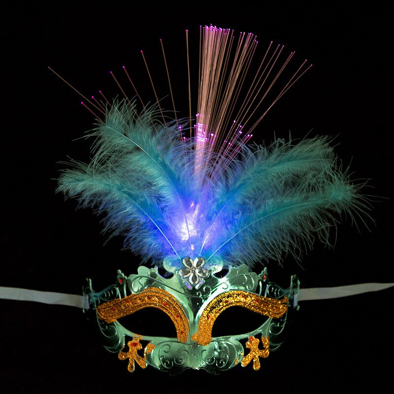 Masque vénitien Sexy pour femme, déguisement, mascarade, fleur de plume de venise avec lumière Led, Cosplay, spectacle de carnaval: blue