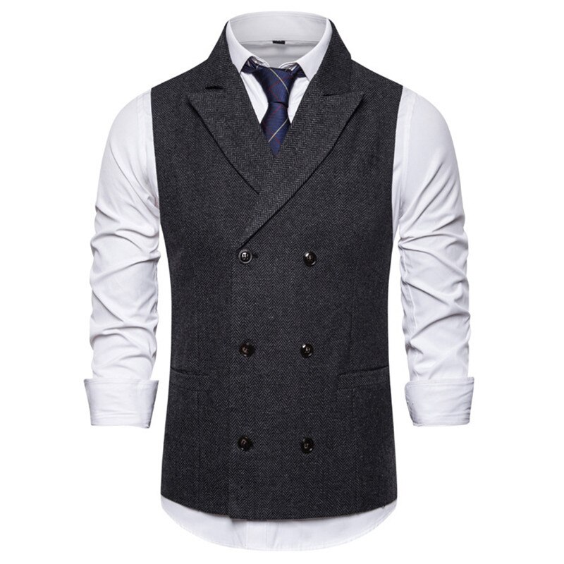 Herr formella dubbelknäppta västar klassisk kostym gilet homme slim fit kaffeväst män äktenskap chalecos para hombre