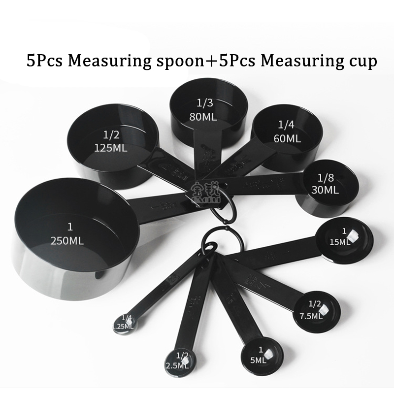 Cuillères de mesure pour la cuisine, cuillère à thé, à café, à sucre, tasses de mesure pour la farine, outils de cuisine 1 ensemble, ZXH: 10 black spoon cup