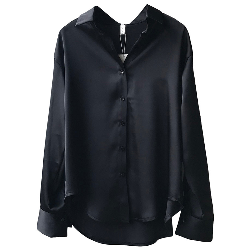 Crriflz forår kvinder lange ærmer satin bluse vintage femme v-hals street skjorter imiteret silke bluse