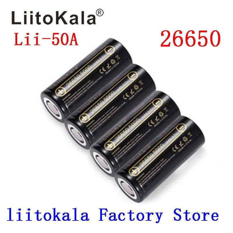 HK LiitoKala lii-50A 26650 5000 mah lithium batterij 3.7 V 5000 mAh 26650 oplaadbare batterij 26650-50A geschikt voor flashligh