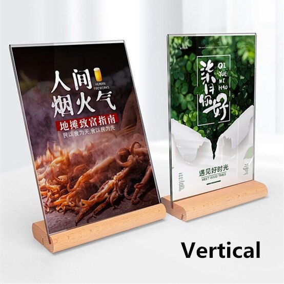 A6 Ronde Houten Basis L Vorm En T Vorm Display Verstelbare Tafel Acryl Menu Papier Teken Houder Display Stand Board: Two Use Vertical 1