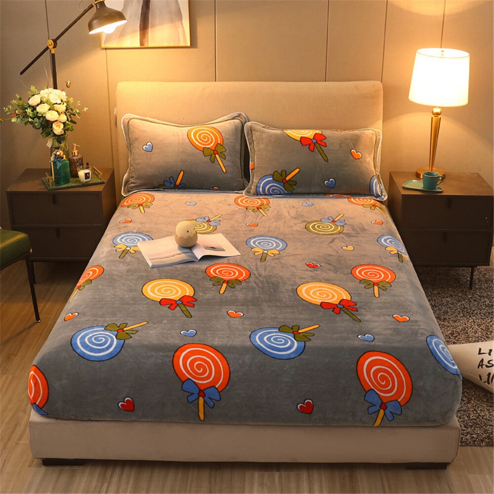 ADOREHOUSE-funda de cama de franela, juegos de cama gruesos de felpa, sábana ajustada elástica, fundas de almohada, ropa de cama de invierno, Funda de colchón: A / 180x200 Pillowcases