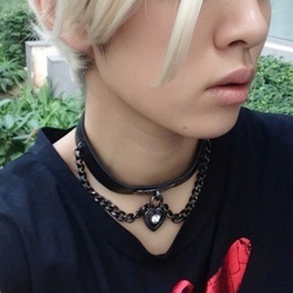 Manfnee 4Pcs Choker Rock Pelle PU Punk Gothic Collana Rosa a forma di cuore Regolabile Donna