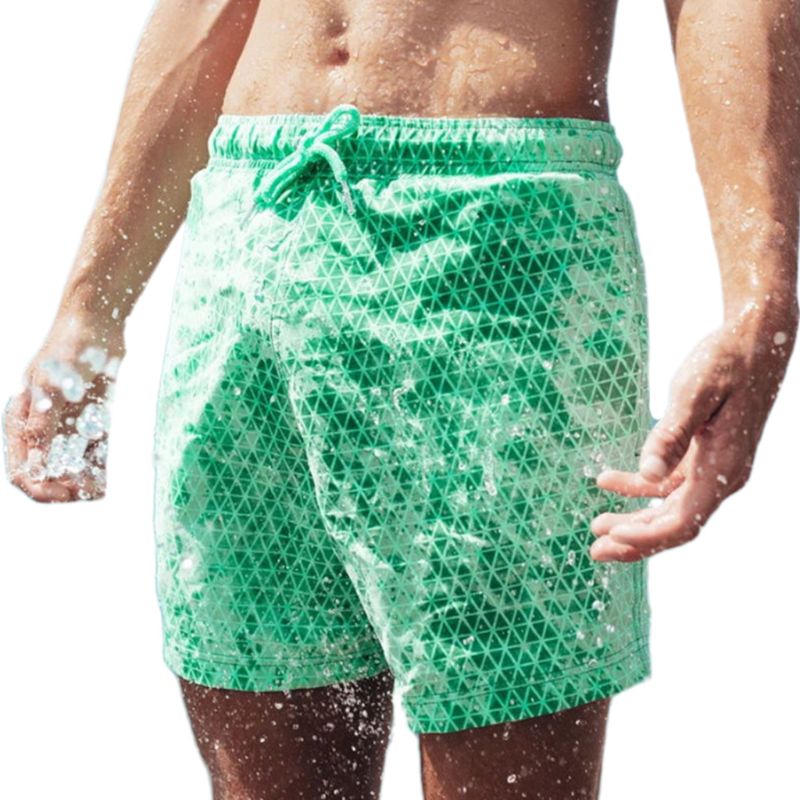 Men Magic Color Changing Swim Trunks Water Discoloration Surf Beach Board Rhombus Plaid Shorts Quick Dry Sport Pants: GREEN / L