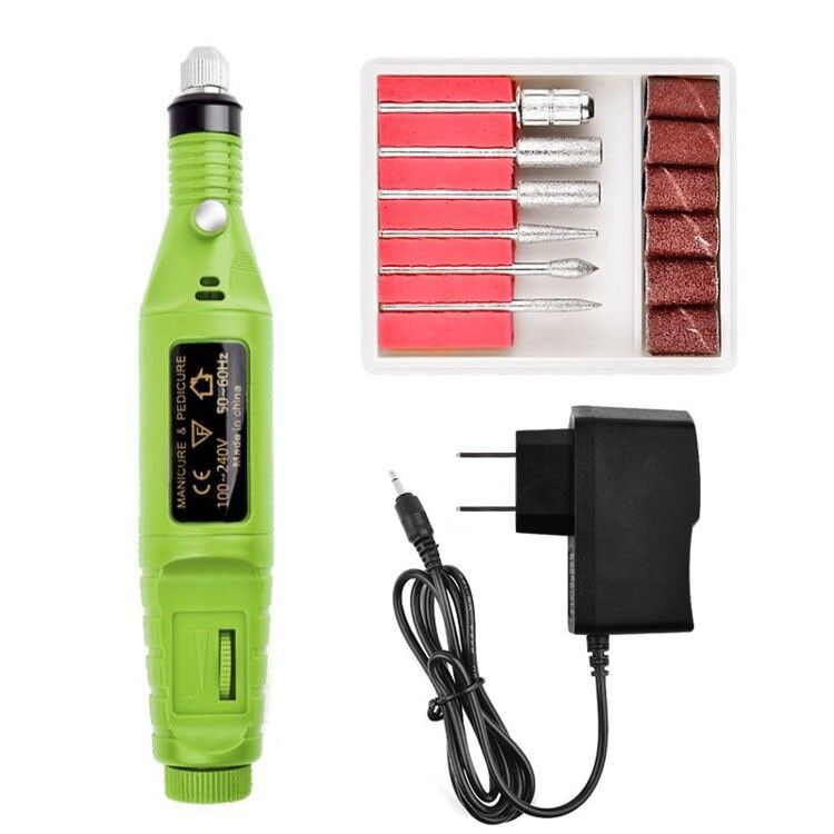 20000 rpm elektrisk neglebormaskin manikyr negleborsett pedikyrslipeutstyr freserfil venstrehåndsverktøy: Grønn-oss