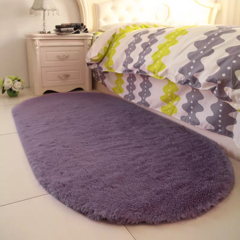 Ensfarget ovale vaskbare gulvmatter til hjemmet stue teppe soverom seng foran teppe salongbord teppe 40 x 60cm h99f: Grå lilla