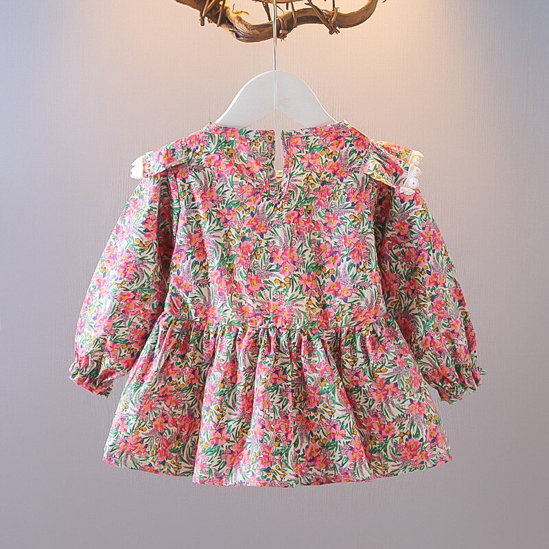 2022 Herfst Lente Kinderen Blouse Voor Meisjes Bloemenprint Lange Mouwen Shirts Tops Tees Peuter Kids Kleding Prinses Jurk