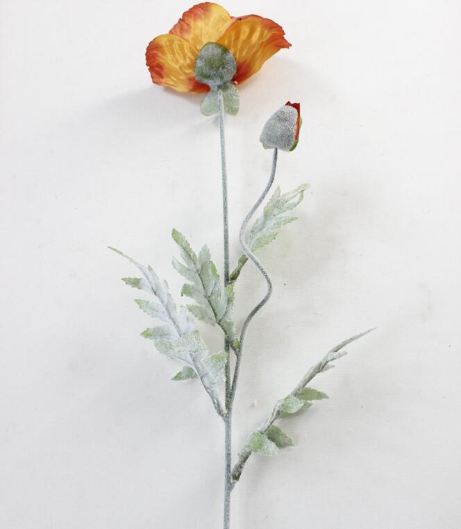 Stor rød valmuegren med flokkede blade kunstige blomster hjem stue dekoration fest favoriserer fotografering valmuer: Orange