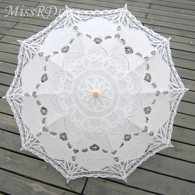 MissRDress Baumwolle Stickerei Braut Regenschirm Weiß Battenburg Spitze Regenschirm Jahrgang Regenschirm Für Hochzeit Zubehör JKs2