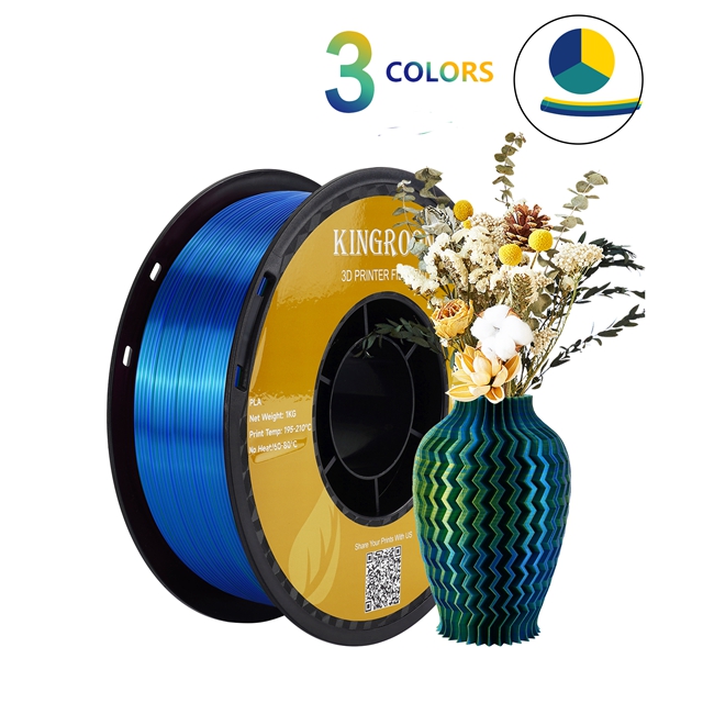 KINGROON-filamento de seda PLA de coextrusión tricolor, carrete de 1,75mm, 1KG (2,2 libras), plástico PLA de Triple color para impresora 3D y bolígrafo 3D: Rojo