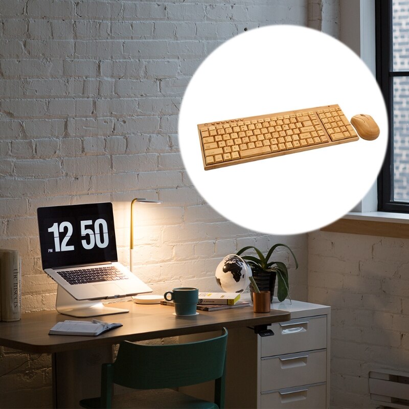 Bamboo Keyboard Mouse Wireless Combo Set For Laptop PC Office USB Plug and Play