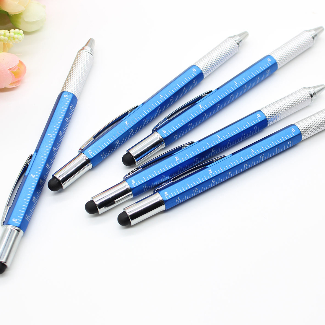 Pocket 1 Pcs 6 in 1 Multi Purpose Pen with Touch Screen Ruler Level Multi Head Screwdriver with 5 colors