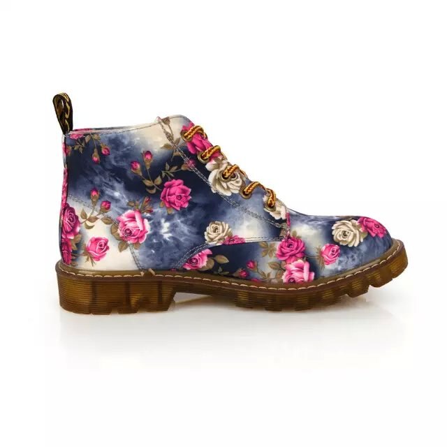 SHIDIWEIKE Frauen Stiefel Blumen- Gedruckt Stiefel Weiche Sohle Stiefeletten Spitze hoch Plattform Schuhe Frau B033