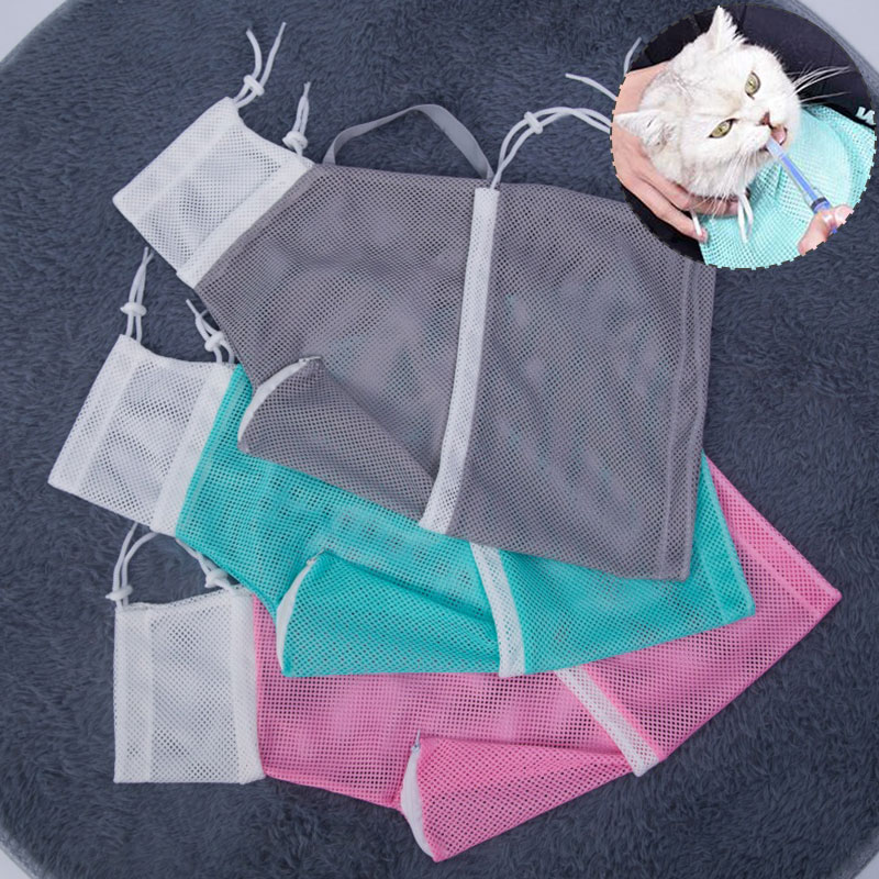 Netting katt pleie dusj bag polyester vaske netting poser justerbar katt sperre bag forhindre riper for bading negler trimming