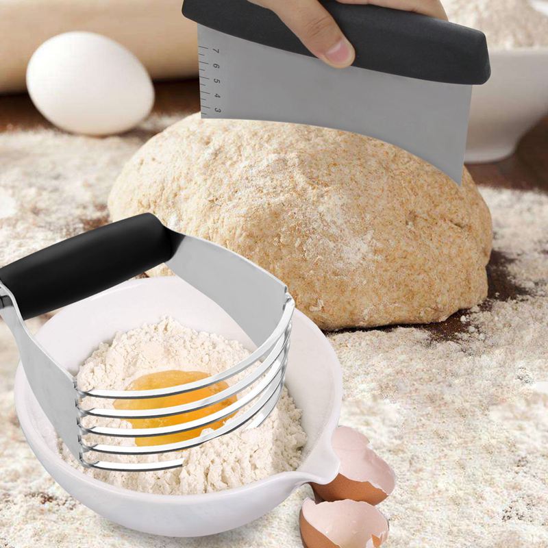 Pastry Cutter Set,Pastry Blender And Dough Scraper, Stainless Steel Bladed Dough Cutter/Blender Scraper Chopper Set