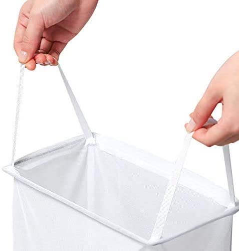 Mesh Hanging Laundry Hamper Bag,Over The Door Closet Organizer Hanging Clothes Basket Folding Collapsible Door Hook with Handles