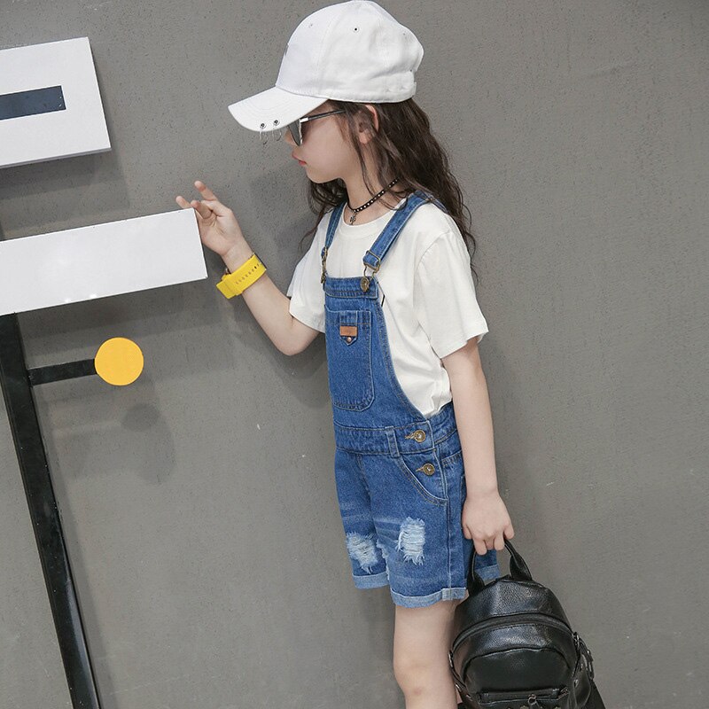 Children Denim Overalls For Girls Ripped Jeans Sho... – Grandado