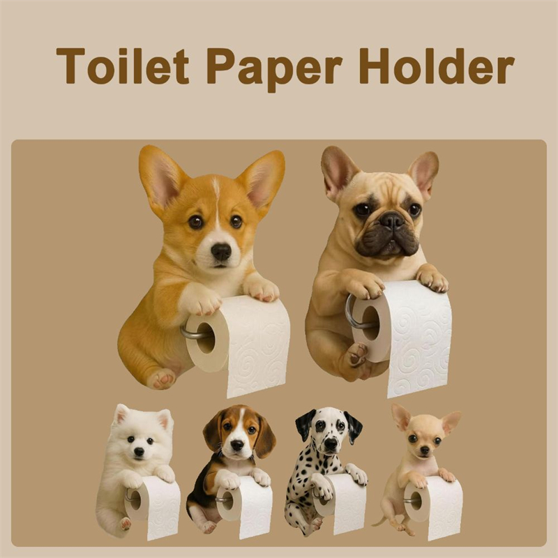 Soporte de papel higiénico para perro divertido, estatua de Animal de resina montada en la pared, organizador de rollos de pañuelos para el baño, decoración del hogar, 1 Uds.