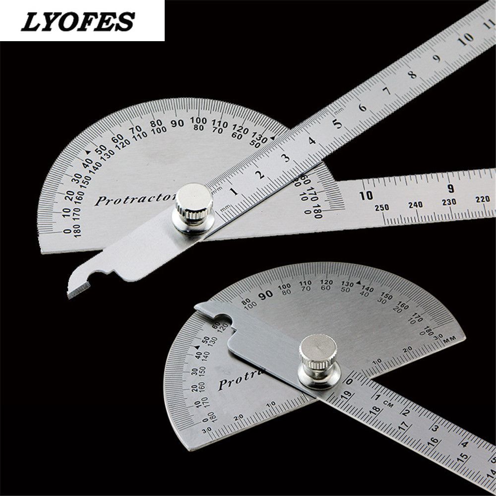 Stainless Steel Protractor Round Head Rotary Angle Rule metal Arm Ruler Adjustable Multifunction Mathematics Measuring Tool