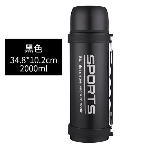 Grote Capaciteit Roestvrijstalen Thermoskan Outdoor Reizen Sport Persoonlijkheid Water Cup Draagbare Isolatie Vacuüm Cup 1.5L / 2L: 2000ml black